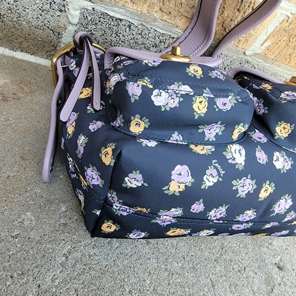 Coach Cargo Vintage Floral Rose Nylon Leather Turnlock Shoulder Bag - Picture 14 of 16